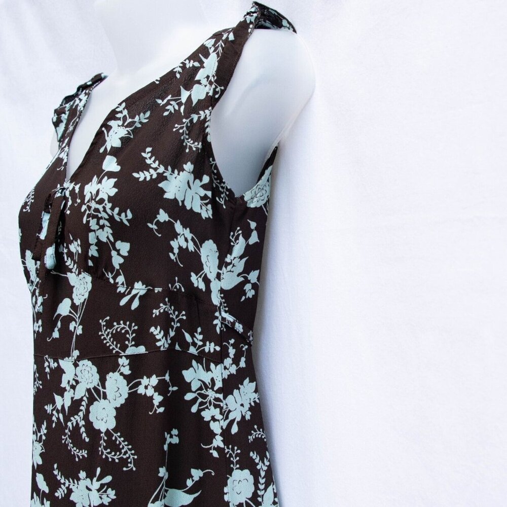 Vtg Romantic Babydoll Dress Women 6 Brown Blue Tie Back Midi 90s Cottagecore Y2K - Picture 7 of 12